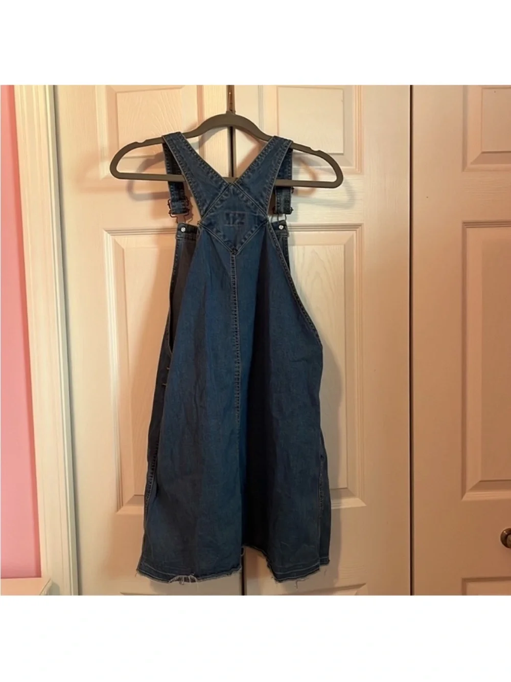Girls Denim Overall Dress with Heart Patch - Blue